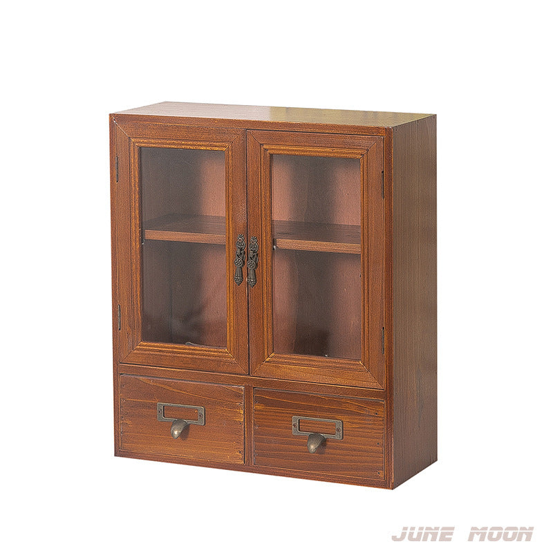 Desktop Storage Box Blind Box Storage Wooden Glass Drawer-Style Vintage Solid Wood Zakka Cosmetic Cabinet Multi-Layer