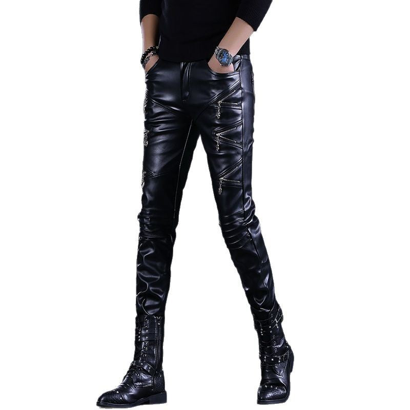 Men's Leather Pants Stage Singer Slim Pants Cross-Border New Products Hot Style