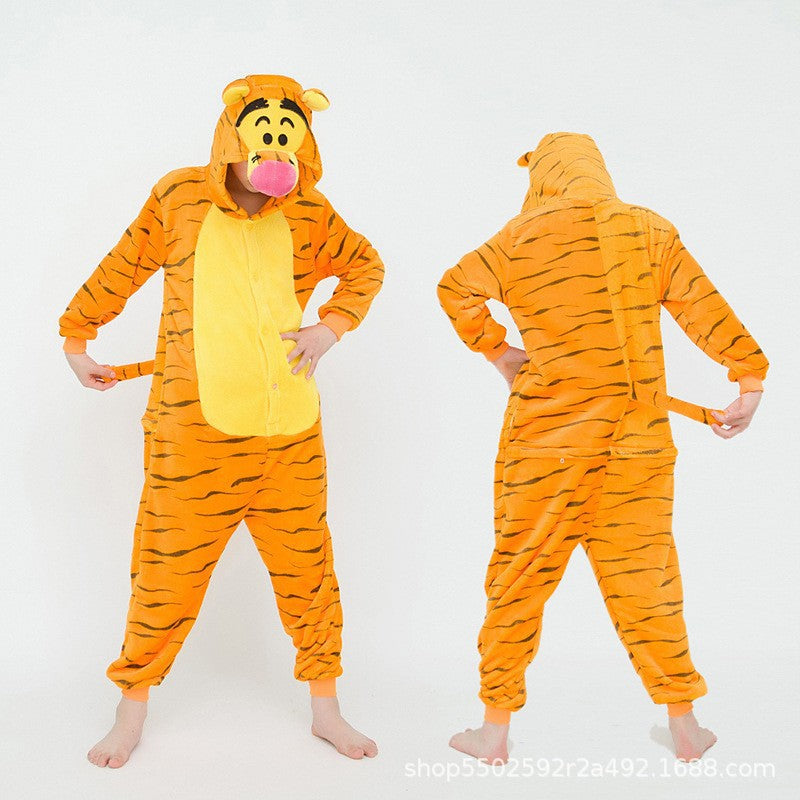 Mixed batch autumn and winter flannel cartoon one-piece pajamas home performance clothes toilet version adult home clothes pajamas