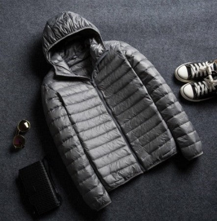 Foreign Trade Cotton-padded Clothes New Light and Thin Feather Rong Cotton Hooded Men's Short Youth plus size Winter Clothes with Vertical Collar Cotton-padded Coat Trendy
