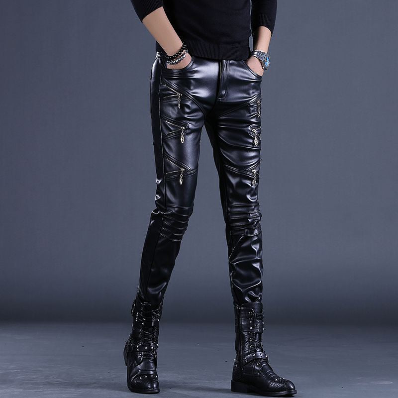 Men's Leather Pants Stage Singer Slim Pants Cross-Border New Products Hot Style