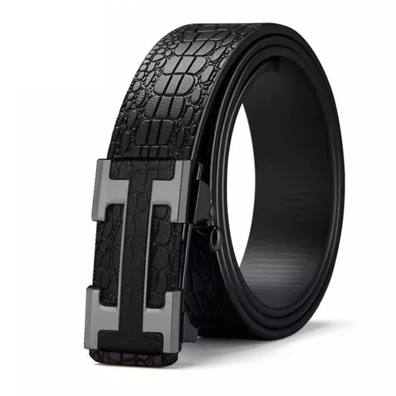 Cross-border exclusive for high-end men's belt toothless automatic buckle genuine leather leather belt casual business belt