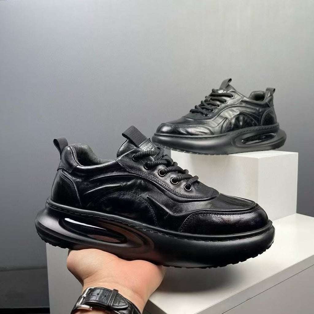 First-Layer Cowhide Men's Shoes 2026 Autumn and Winter New Fashion Versatile British Style Air-Cushioned Thick-Soled Trendy Textured Leather Shoes