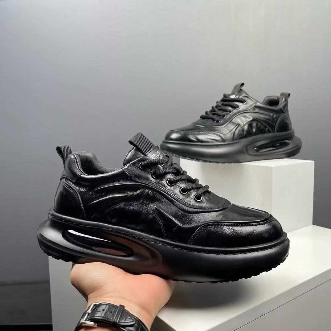 First-Layer Cowhide Men's Shoes 2026 Autumn and Winter New Fashion Versatile British Style Air-Cushioned Thick-Soled Trendy Textured Leather Shoes