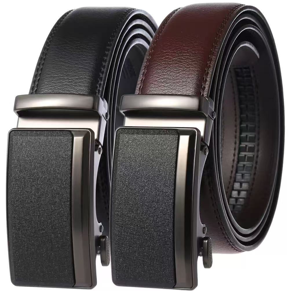 Men's Automatic Buckle Belt, High-End Genuine Two-Layer Cowhide Leather Belt, Men's Casual Pants Belt, Men's Waist Belt, Cross-Border Ready Stock