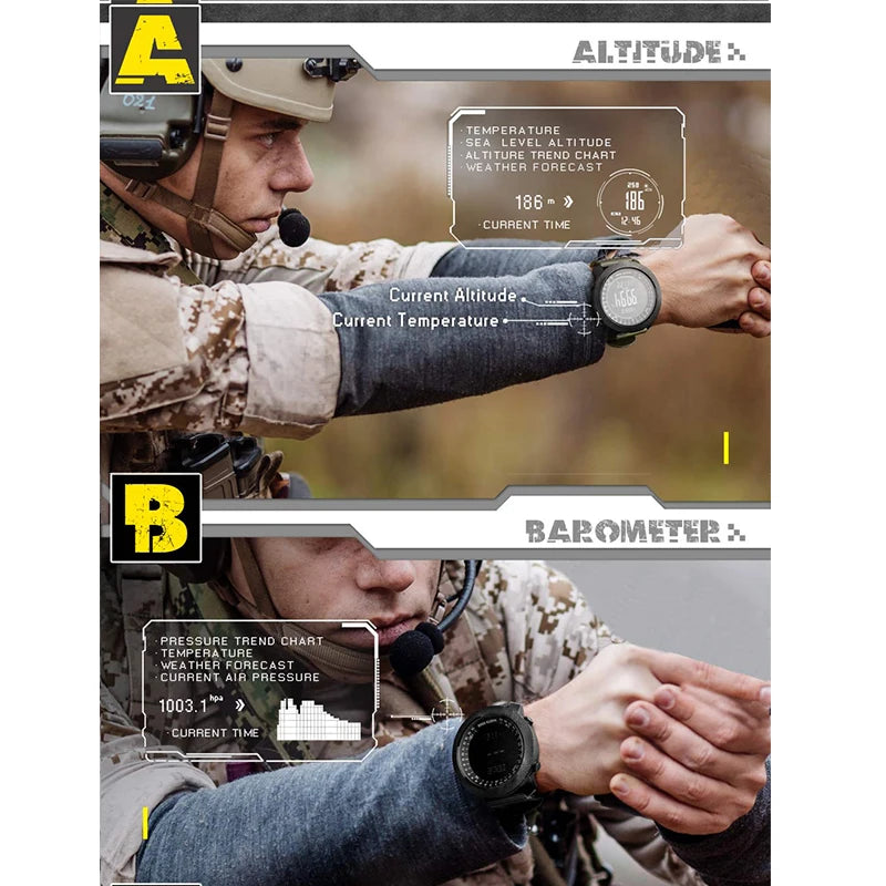 Montre Digitale Sport Étanche — Boussole &amp; Altimètre