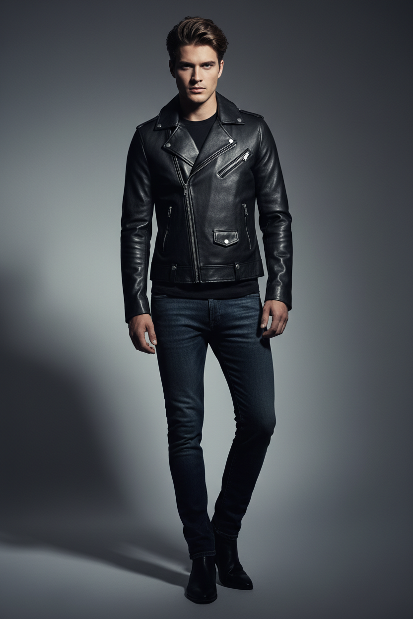 Veste en Cuir Noir