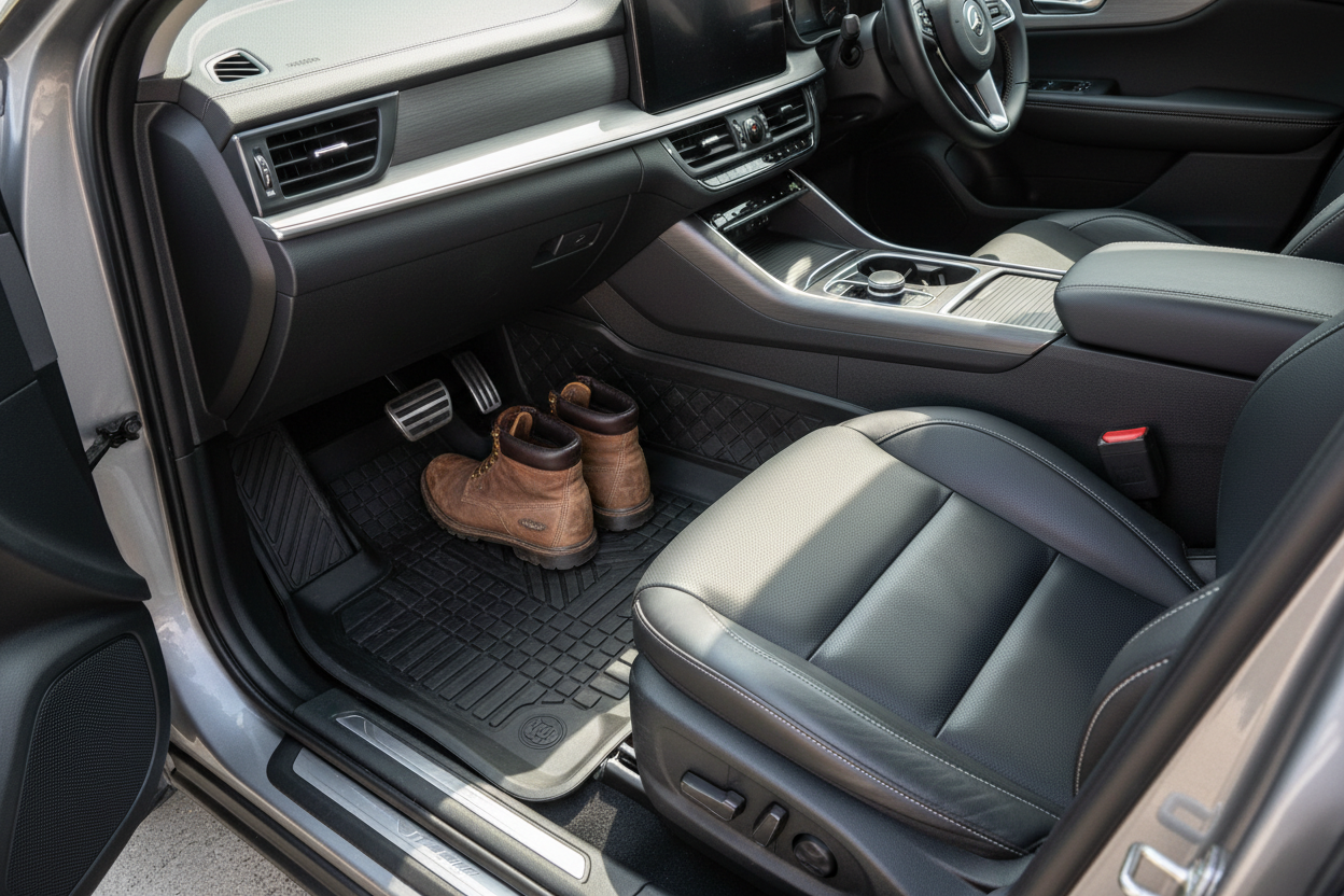 Tapis de Sol Voiture Caoutchouc Noir - Lot de 4