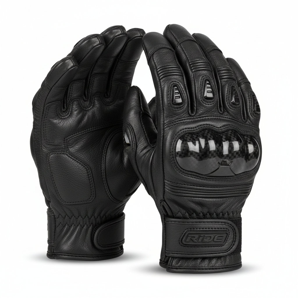 Gants Moto Cuir Noir Protection Knuckle