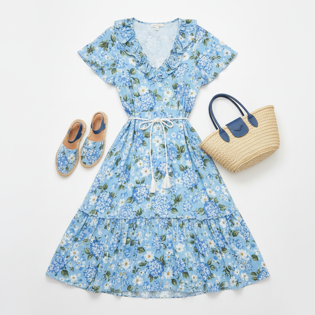 Robe Fleurie d'Été Bleue