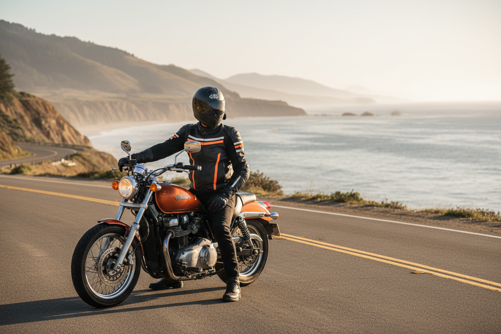 Veste Moto Textile Noir & Orange