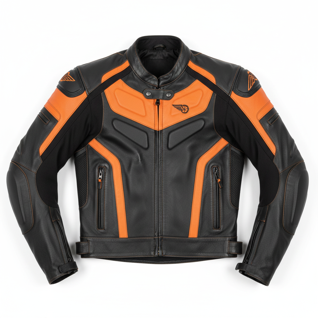 Veste Moto Textile Noir & Orange