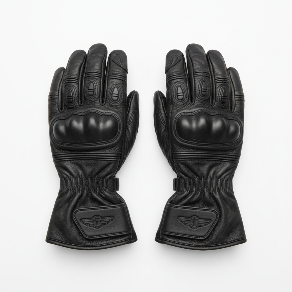 Gants Moto Cuir Noir Protection Knuckle