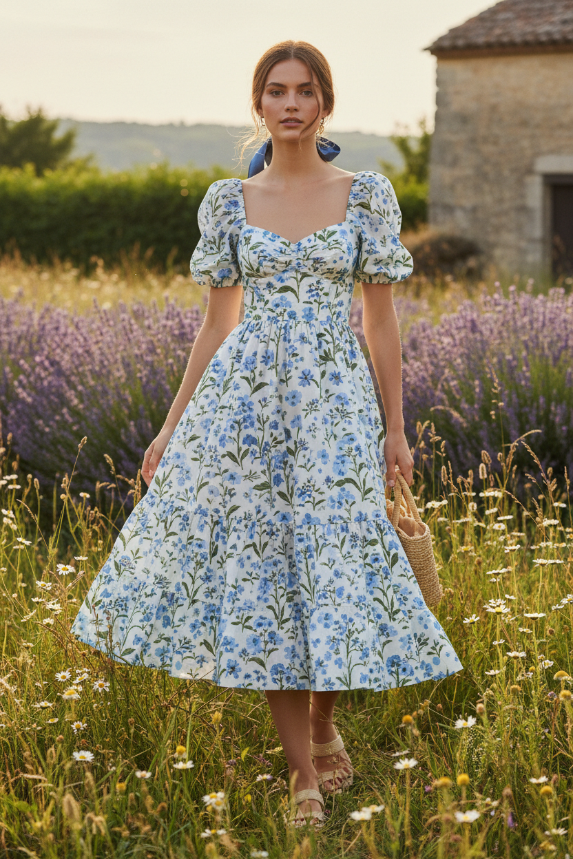 Robe Fleurie d'Été Bleue